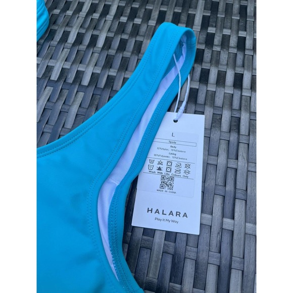 NWT Halara Solid U Neck Sporty Lake Blue Bikini Top Size Large - Picture 7 of 7